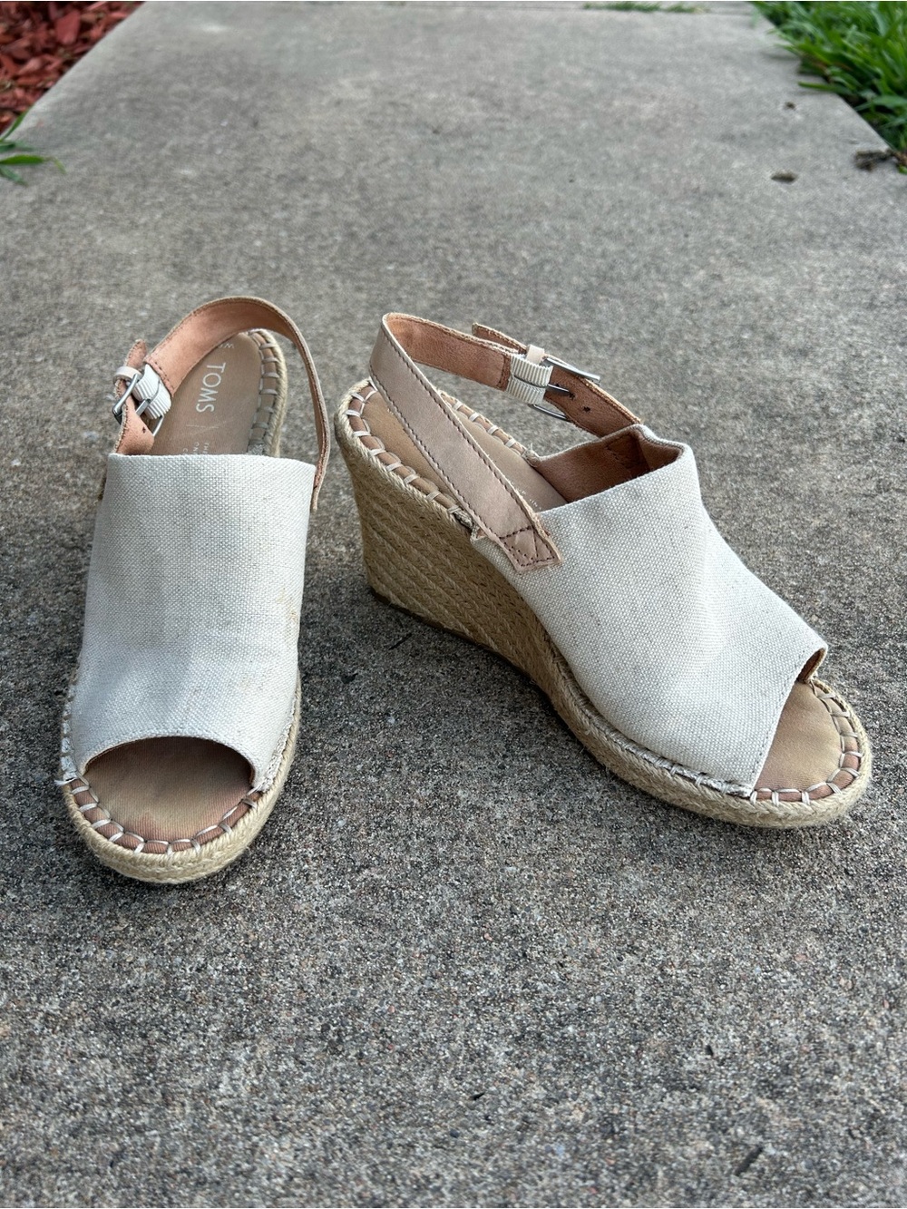 TOMS Monica Natural Oxford Espradille Wedge Sandals Size 8.5